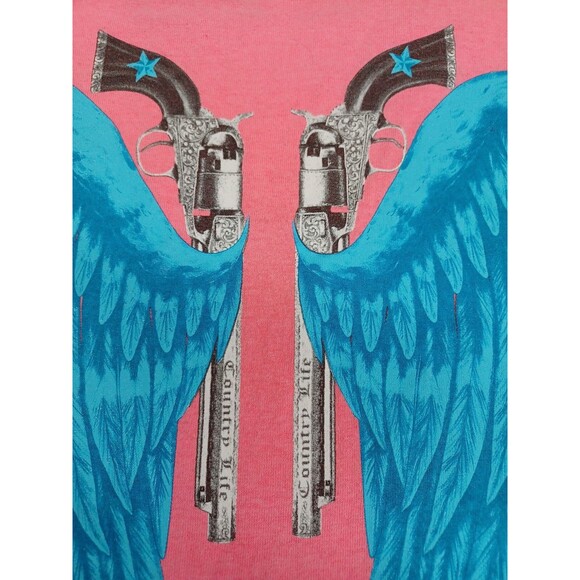 Country Life Outfitters Pink & Blue Wings Guns Revolvers T Shirt Size Small - Picture 6 of 10